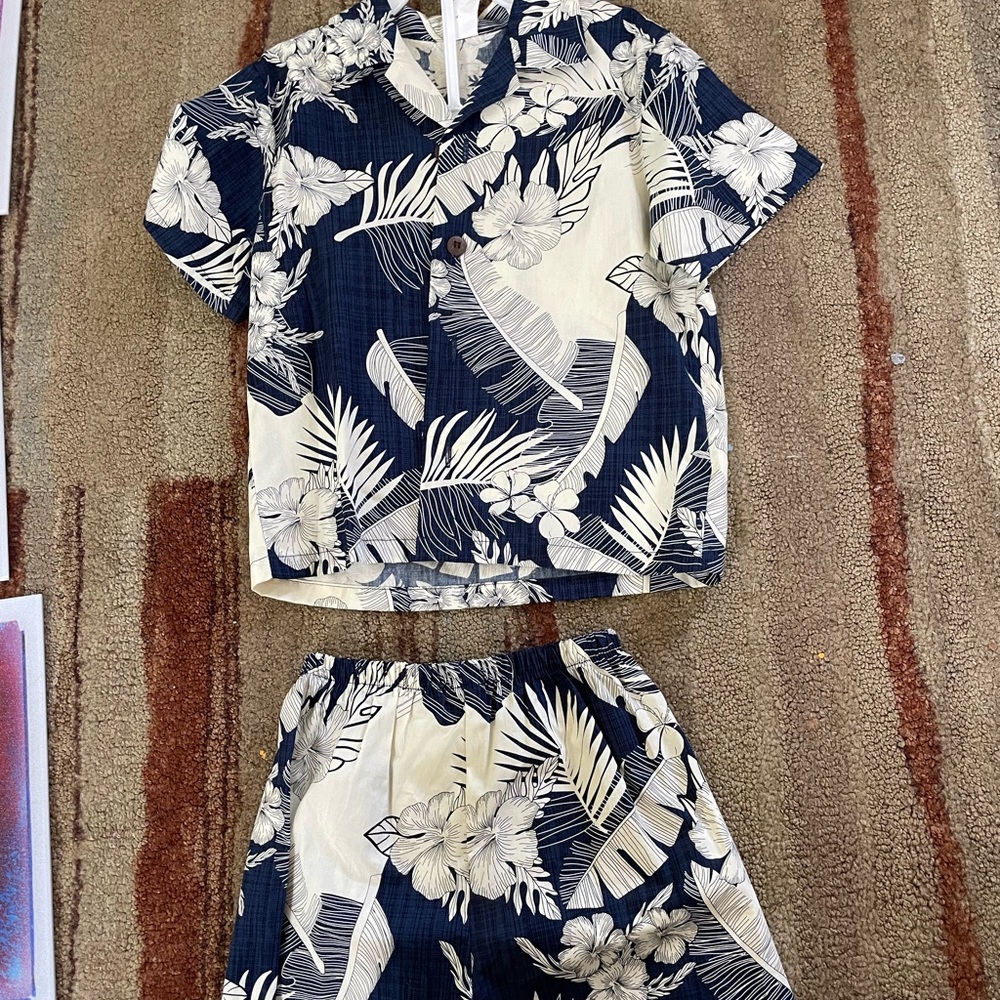 Tropical Kids Matching Set in Navy and Cream